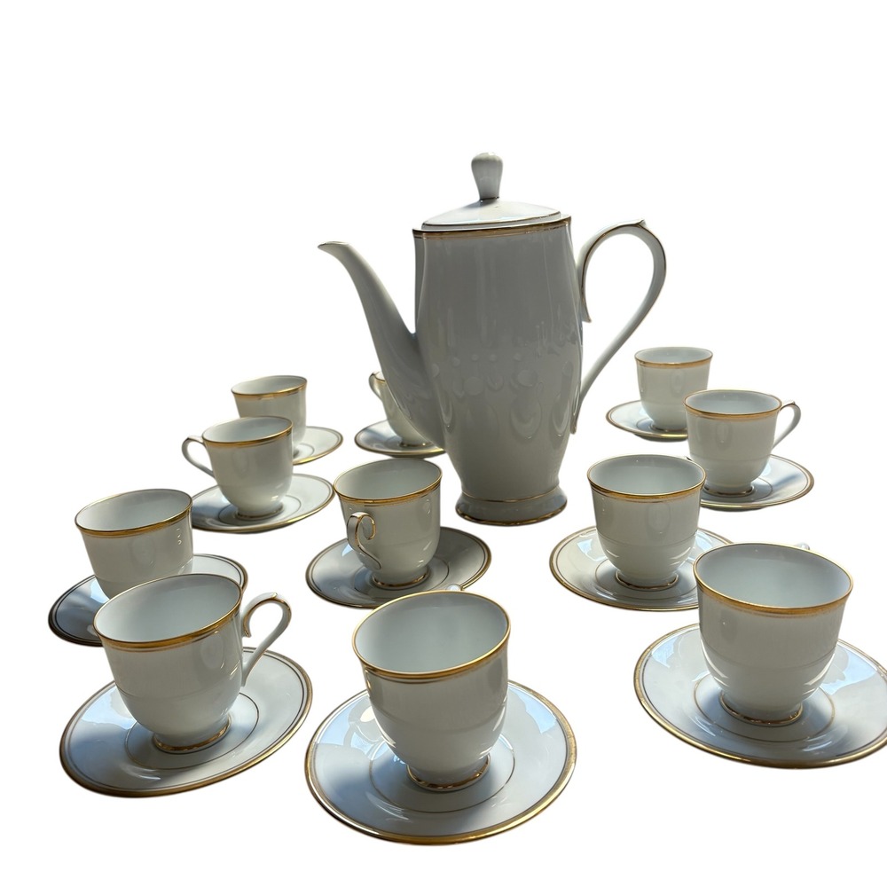 Noritake Allison VINTAGE 2610 Coffee Pot 12 Cups/Saucers Set Gold‎ Trim Japan